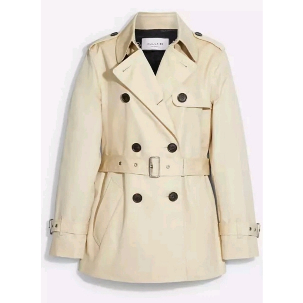 🆕️ COACH Women’s Short Trench Coat Belted Beige Lightweight XS Spycore Preppy